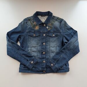 Floral Embroidered Blue Denim Jacket